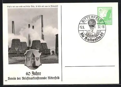 AK Bitterfeld, 40 Jahre Verein der Briefmarkenfreunde, Bergbauareal, Ganzsache
