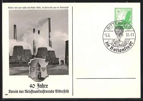 AK Bitterfeld, 40 Jahre Verein der Briefmarkenfreunde, Bergbauareal, Ganzsache