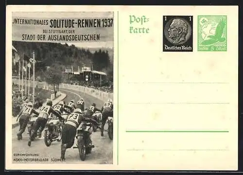 AK Stuttgart, Internationales Solitude-Motorrad-Rennen 1937, NSKK-Motorradbrigade Südwest, Ganzsache