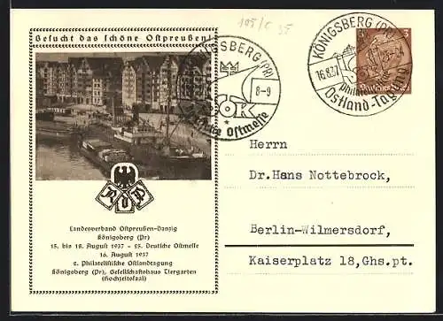 AK Königsberg /Pr., Philatelistische Ostland-Tagung 1937, Hafenpartie, Ganzsache PP 105 C35