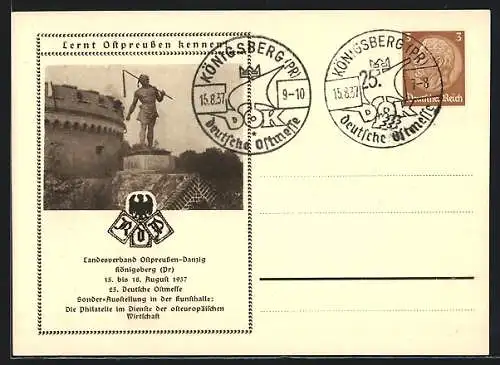 AK Königsberg, 25. Deutsche Ostmesse 1937, Sonder-Ausstellung in der Kunsthalle, Michel, Ganzsache