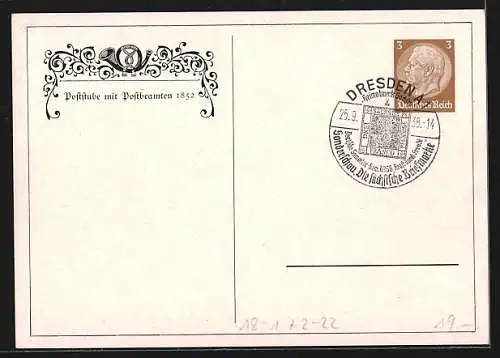 Künstler-AK Poststube mit Postbeamten 1852, Ganzsache