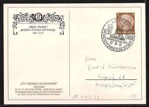 Künstler-AK Postkutsche Gelbe Kutsche zwischen Dresden und Leipzig um 1770, Ganzsache