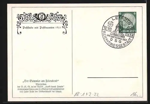 Künstler-AK Poststube mit Postbeamten 1852, Ganzsache