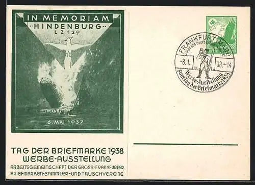 AK In Memoriam Hindenburg LZ 129 Zeppelin, 6. Mai 1937, Tag der Briefmarke 1938, Ganzsache