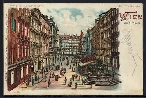Lithographie Wien, Der Graben, Halt gegen das Licht: beleuchtete Fenster