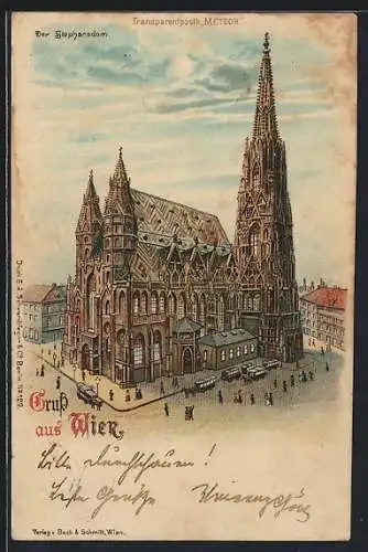 Lithographie Wien, Der Stephansdom, Halt gegen das Licht: beleuchtete Fenster