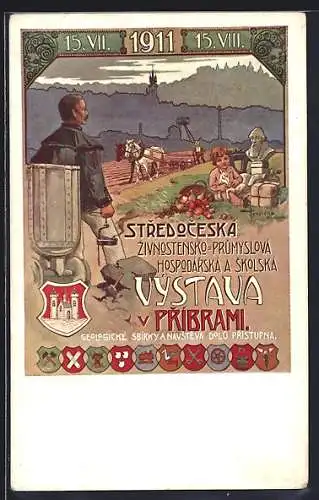 Künstler-AK Pribram, Stredoceská zivnostensko-prumyslová hospodárská a skolská Výstava