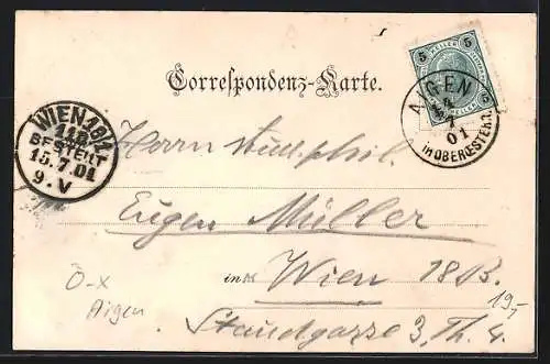 AK Aigen /O.-Oe., Gasthof H. A. Almesberger mit Gästen