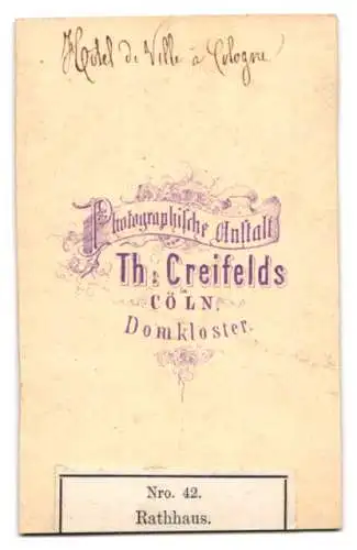 Fotografie Th. Creifelds, Cöln, Ansicht Köln a. Rh., Partie am Rathaus mit Turm