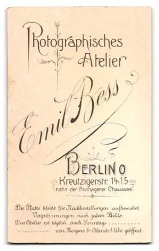 Fotografie Emil Bess, Berlin, preussischer Eisenbahner in Dienstuniform mit Schirmmütze