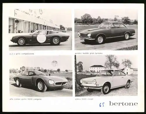 Fotografie Auto Carrozzeria Bertone Quartett, Iso Grifo A3 /C Competizione, Alfa Romeo Giulia 1600 Canguro, Gordon Keebl