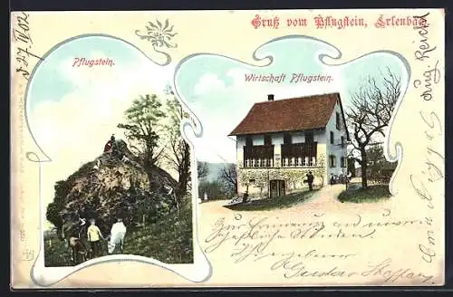 AK Erlenbach /ZH, Gasthaus Pflugstein, Leute am Pflugstein