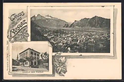 AK Ragaz, Gasthof zum Freihof und Panorama