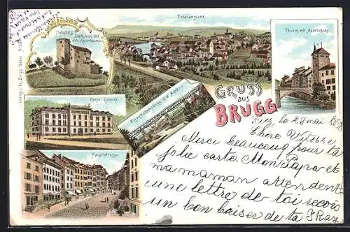 Lithographie Brugg, Genie-Kaserne, Hauptstrasse, Habsburg