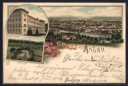 Lithographie Aarau, Kaserne, Alpenzeiger, Totalansicht