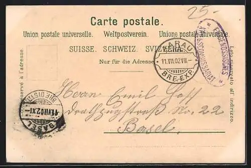 Lithographie Aarau, Kaserne, Alpenzeiger, Totalansicht