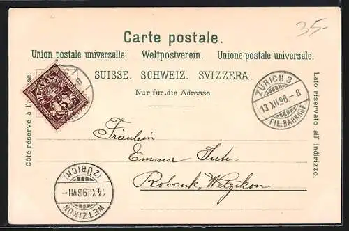 Lithographie Zürich, Ansichten vom Zürich-Horn, Abendstimmung