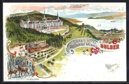 Lithographie Zürich, Grand Hotel Restaurant Dolder, Im Wildpark