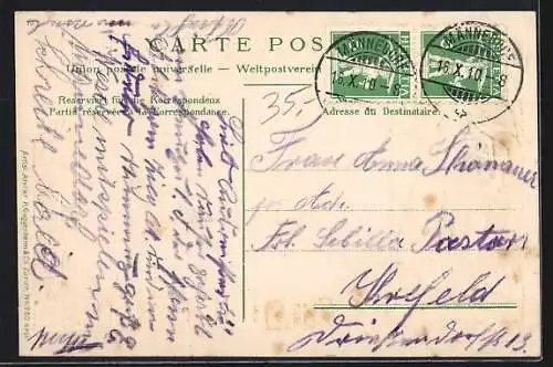 AK Männedorf, Ortsansicht im Passepartout mit Kantonalswappen und der Helvetia
