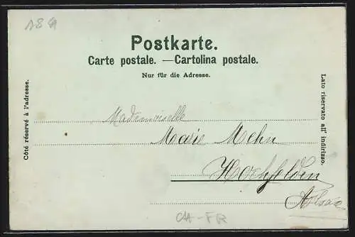 Mondschein-Lithographie Romont /FR, Totalansicht auf dem Hügel