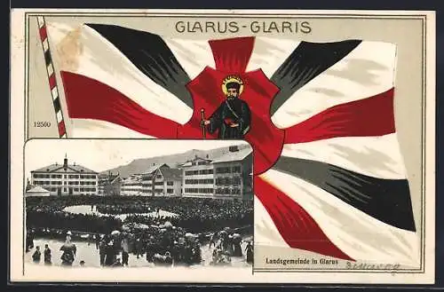 AK Glarus, Versammlung der Landsgemeinde, Glagge mit Wappen