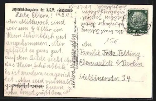 AK Rheinsberg, Jugenderholungsheim der N.S.V. Schönblick, 