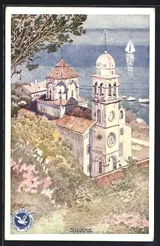 Künstler-AK Savina, Ortsansicht
