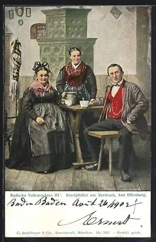 AK Nordrach, Badische Volkstrachten, Kinzigthäler am Tisch