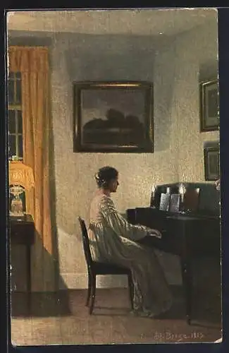 Künstler-AK Alte Melodien, Mädchen am Abend spielt am Klavier