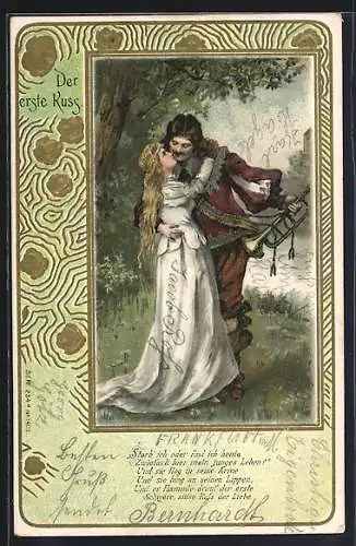 Lithographie Trompeter von Säckingen beim ersten Kuss