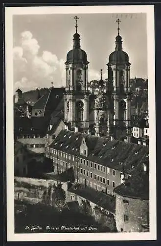 AK St. Gallen, Innerer Klosterhof mit Blick zum Dom