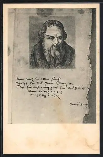 Künstler-AK Portrait und Zitat von Hans Sachs