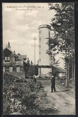 AK Prachatitz, Spaziergänger am Libinturm