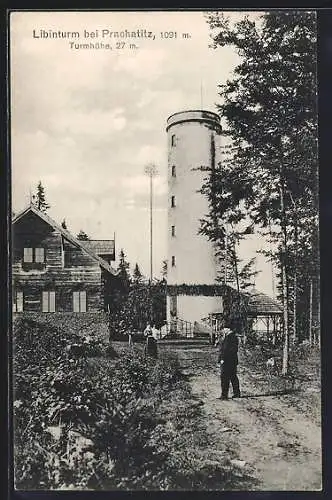 AK Prachatitz, Spaziergänger am Libinturm