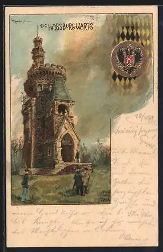 Lithographie Wien, Hermannskogel, Die Habsburg-Warte