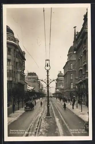 AK Belgrade, Rue du Roi Milan en hiver