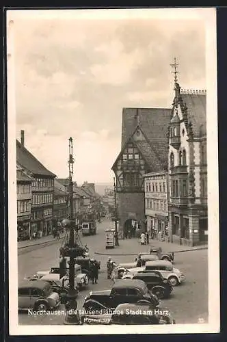 AK Nordhausen /Harz, Kornmarkt mit Autos