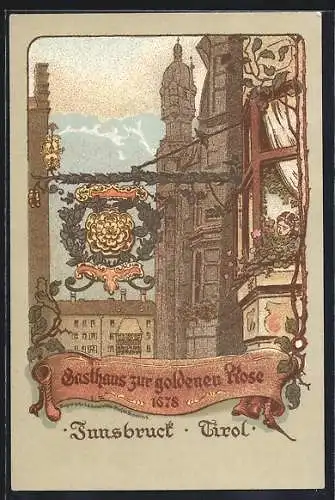 Lithographie Innsbruck, Gasthaus zur goldenen Rose
