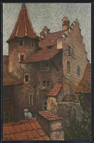 Künstler-AK Ernst E.Schlatter: Hofinneres an der Rössligasse