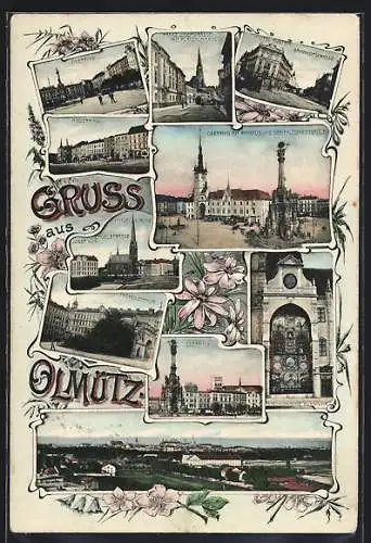 AK Olmütz, Franz Josefstrasse mit Platzkommando, Theresienthor, Hotel Austria
