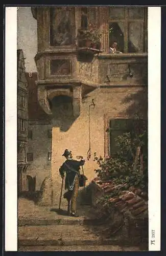 Künstler-AK Carl Spitzweg: Der Briefbote, Briefträger, Postbote