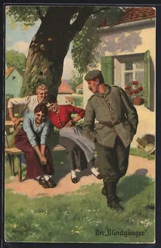 Künstler-AK Arthur Thiele unsign.: Nr.8, Der Blindgänger, Frauen läster über einen Soldat