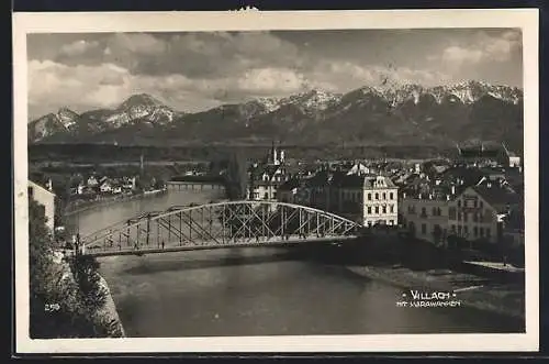 AK Villach, Teilansicht mit Karawanken, Brücke