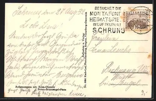 AK Schruns, Totalansicht mit Kirche gegen Zimba