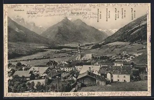 AK Fulpmes, Ortsansicht mit Kirchdach, Ilm-Spitze und Habicht