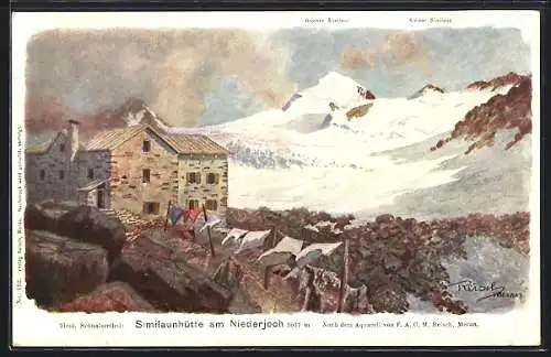 Künstler-AK F.A.C.M. Reisch: Similaunhütte am Niederjoch