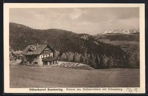 AK Semmering, Meierei des Südbahnhotels mit Schneeberg
