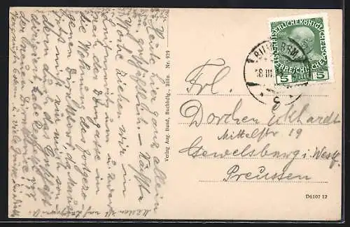 AK Bilin-Sauerbrunn / Bilina, Kurhaus mit Parkanlage aus der Vogelschau