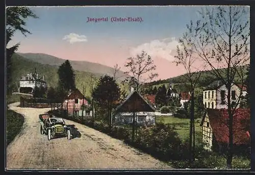 AK Jaegertal, Automobil auf einer Strasse der Ortschaft